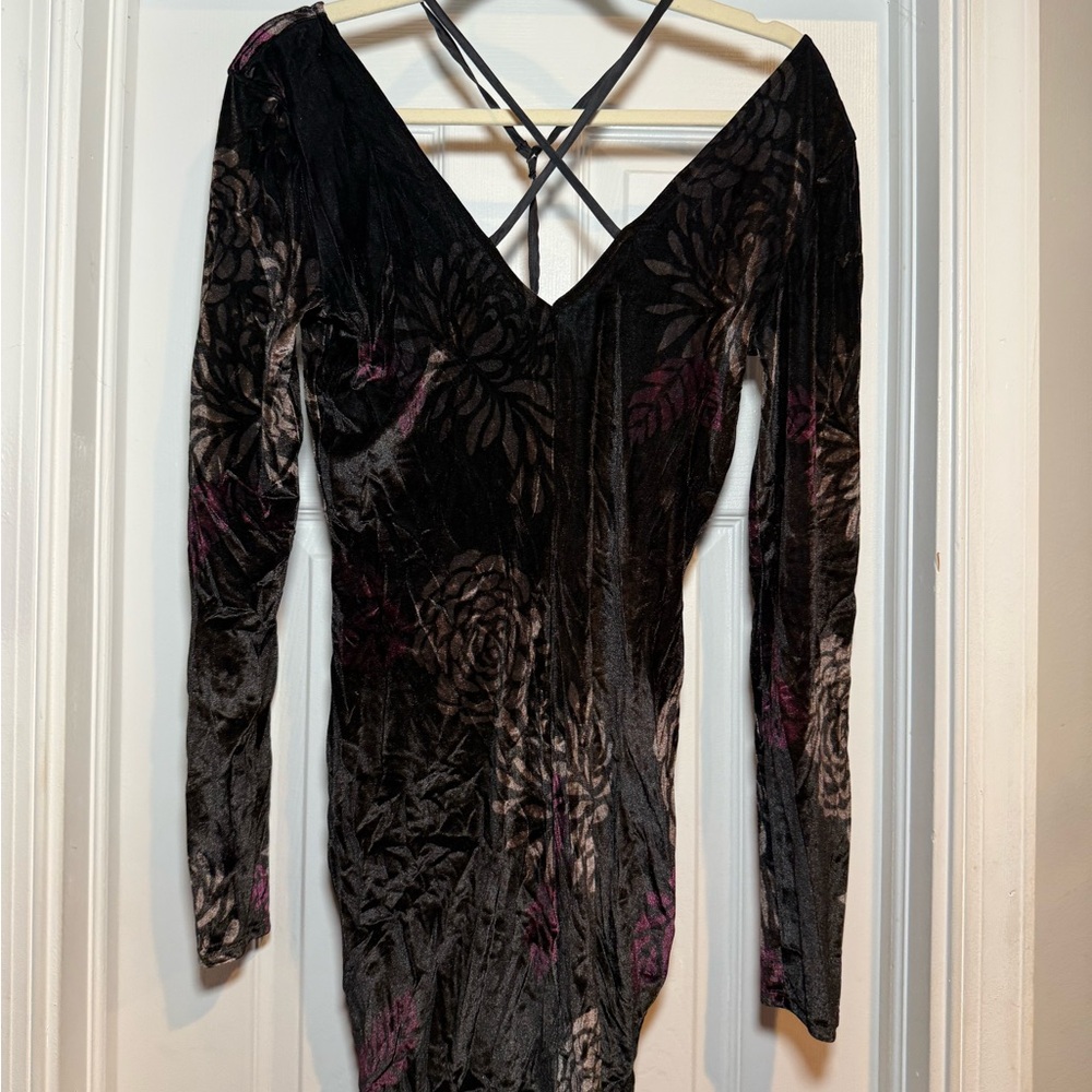 Free People Velvet Floral Long Sleeve Dress